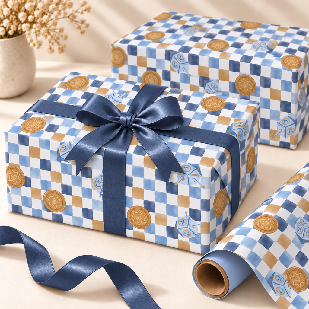 Hanukkah Checkered Wrapping Paper